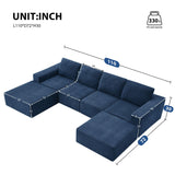 Modular U Shaped Sectional With Ottomans, Luxury Cloud Floor Couch With Deep Seat Fully Compressed Upholstered Sofa - Furniture Home Direct