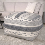 Karim - Faux Yarn Large Pouf, Durable - Ivory / Gray - Furniture Home Direct