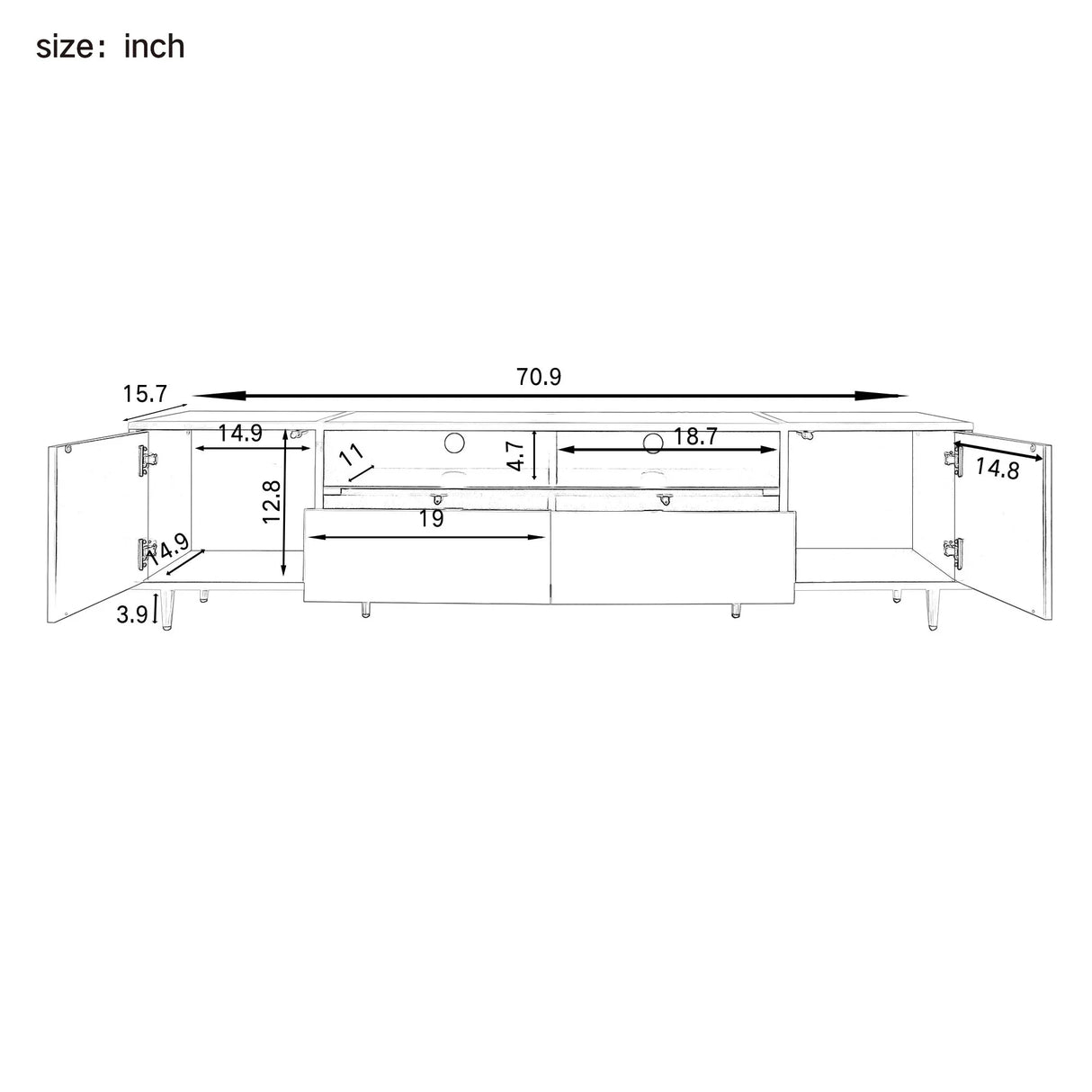 TV Stand For TVs Up To 80", Entertainment Center With 2 Shelves And LED Lights - Furniture Home Direct