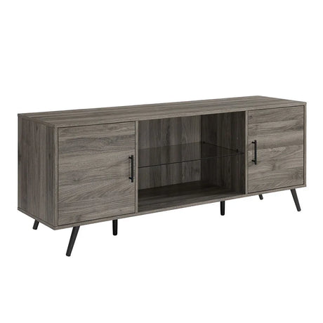Mid-Century Modern 2 Door TV Stand With Glass Shelf - Furniture Home Direct