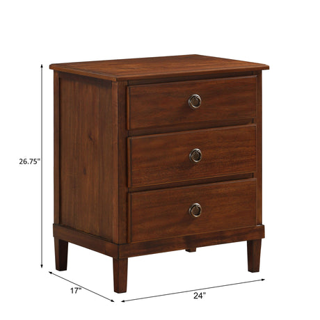 Acacia Veneer 3-Drawer Nightstand, Brown Traditional