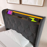 Twin Upholstered Bed 360 Surround LED Lighting USB C Gray - Furniture Home Direct