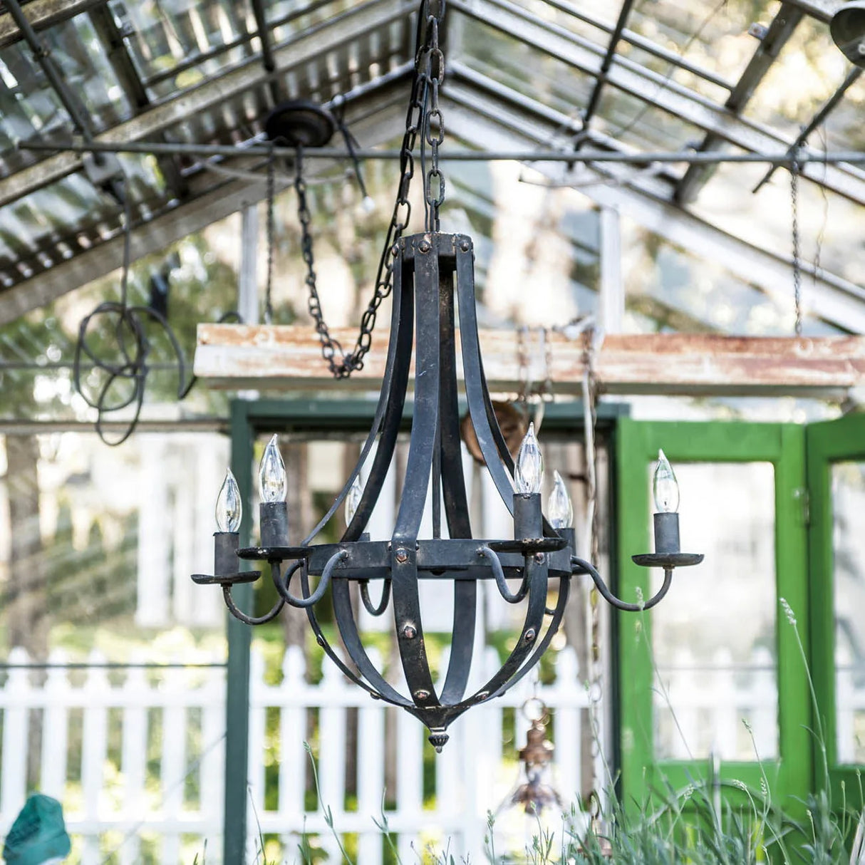 6 Light Metal Chandelier, Hanging Light Fixture With Adjustable Chain For Kitchen, Bulb Not Included - Black - Furniture Home Direct