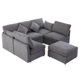 Sectional Sofa, Modular With USB Ports And Ottoman, Grey - Furniture Home Direct