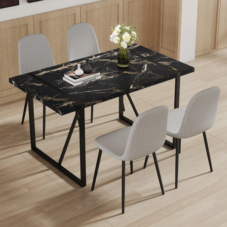 Dining Set Black Marble Top With Linen Chairs Gray - Furniture Home Direct