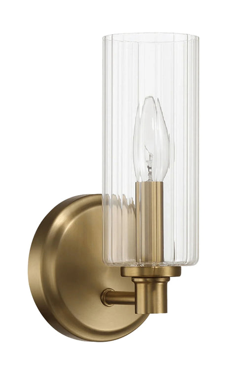 Jardin - Single Light Wall Sconce With Clear Ribbed Satin - Clear / Gold - Furniture Home Direct