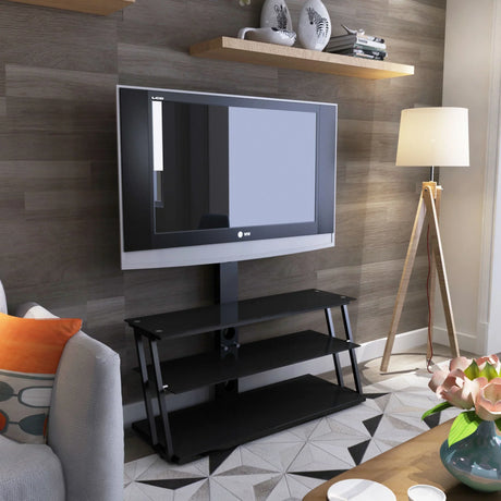 Multi-Function Angle And Height Adjustable Tempered Glass TV Stand - Black - Furniture Home Direct