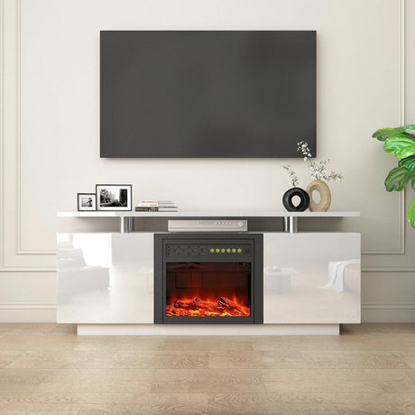 TV Cabinet, TV Unit With Fireplace, Have Heat And Flame Color Changes - White - Furniture Home Direct