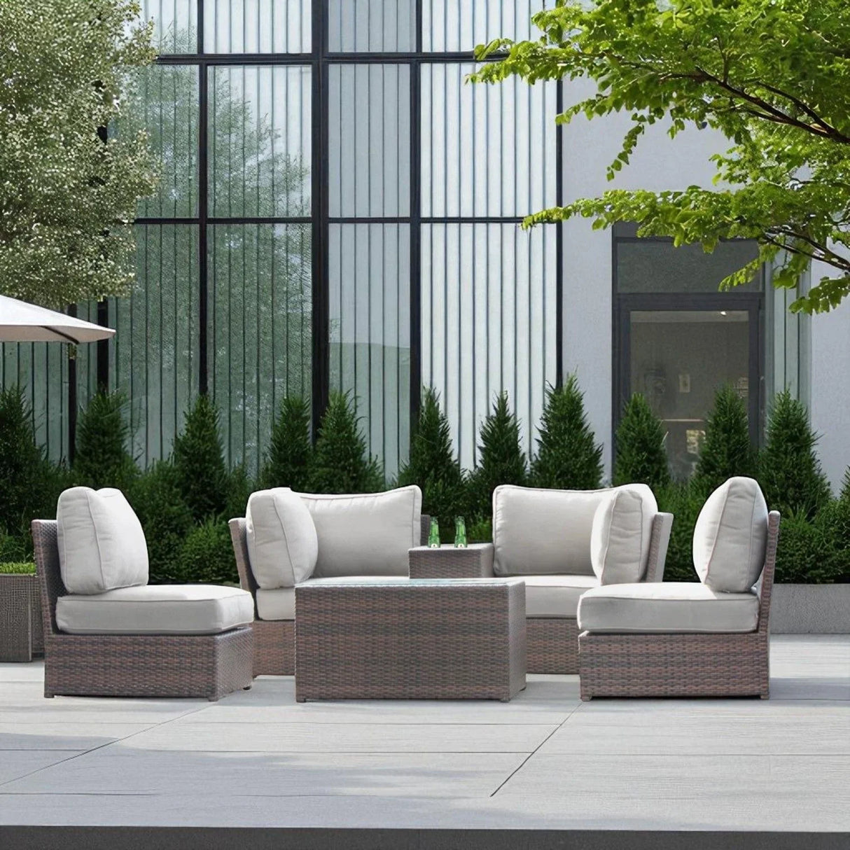 Comfortable Modern Patio Rattan Sectional Set With Cushions - Furniture Home Direct