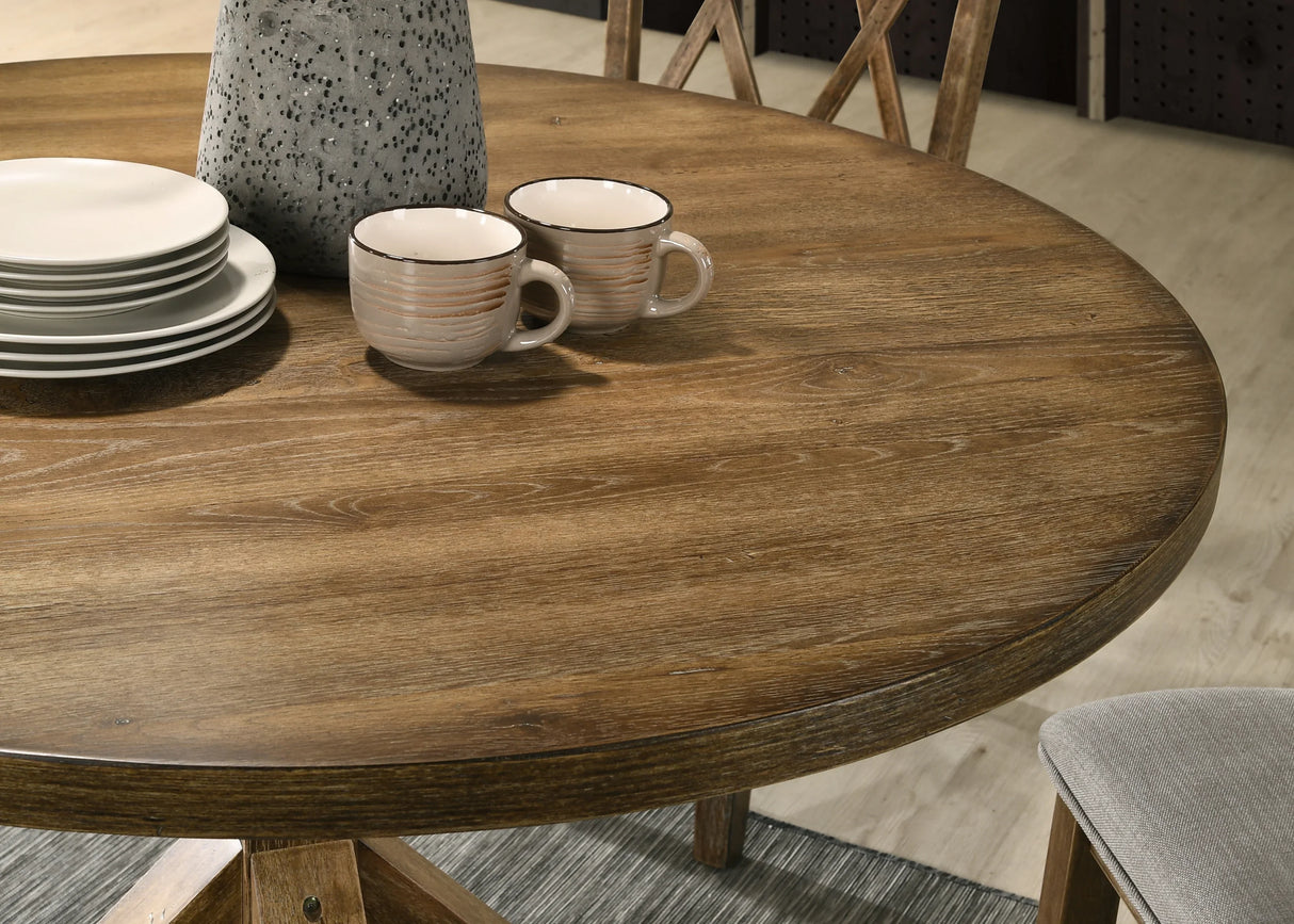 Dining Set Round Solid Wood Table Crossback Chairs Brown - Furniture Home Direct