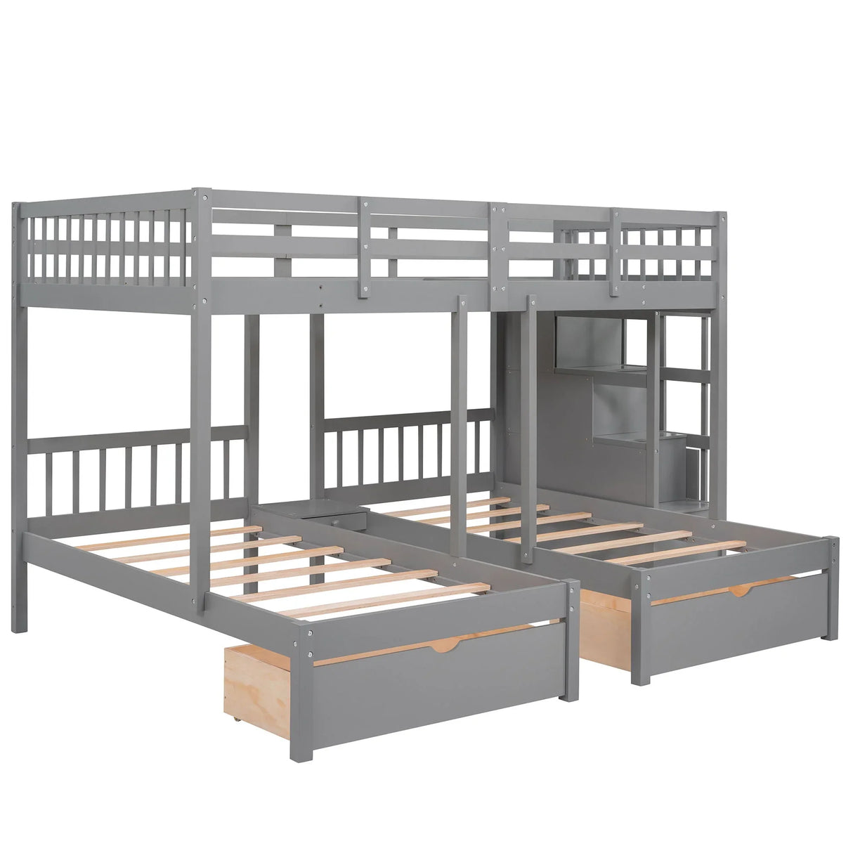 Multifunctional Triple Bunk Bed With Drawers And Guardrails - Furniture Home Direct