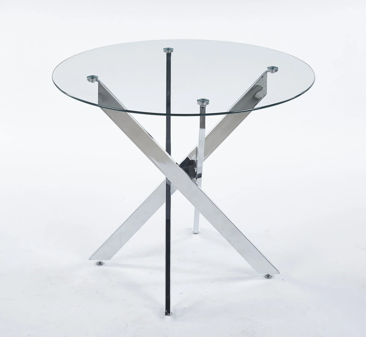 Dining Table With Cross Metal Leg And Tempered Glass, Modern Space Saving Kitchen Table For Living Room - Furniture Home Direct