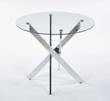 Dining Table With Cross Metal Leg And Tempered Glass, Modern Space Saving Kitchen Table For Living Room - Furniture Home Direct
