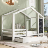 Twin House Bed With Blackboard And Drawers, 2 Assembly Options - White - Furniture Home Direct