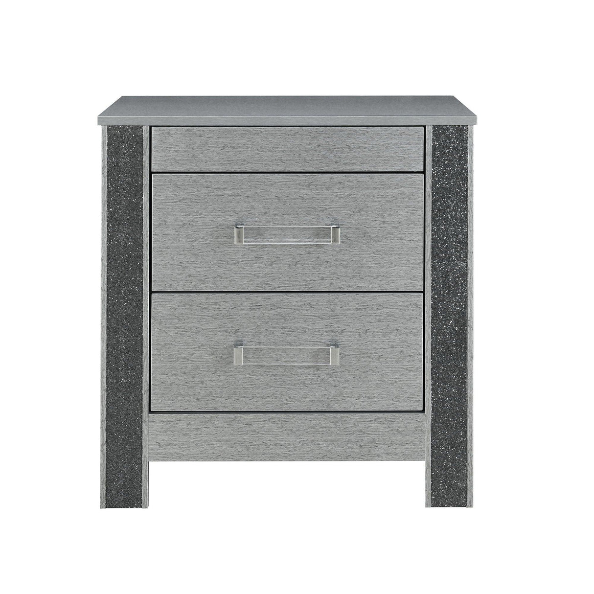 Lorenzo - Nightstand With Hidden Compartment And Handles - Silver - Furniture Home Direct