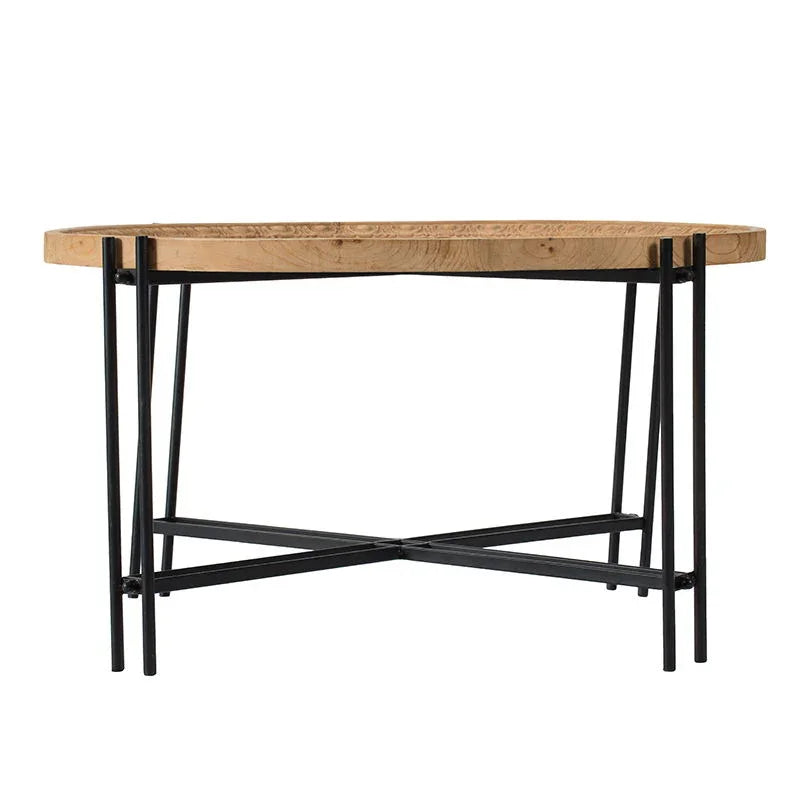 Farmhouse Round Wooden Round Coffee Table With Metal Legs - Black / Brown - Furniture Home Direct