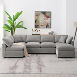 Modern Modular Cloud Sofa Bed, 6 Seat Chenille Sectional Couch Set With Ottoman, Free Combination, Convertible U Shaped Sleeper Sofa For Living Room - Furniture Home Direct