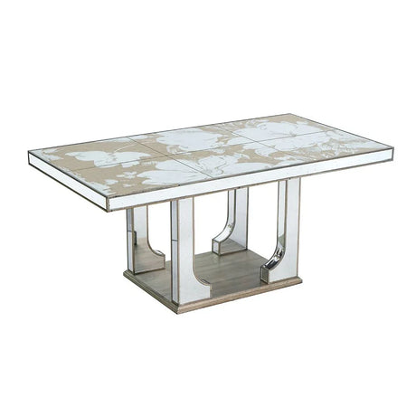 Large Mirrored Dining Table With Elegant Floral Design And - Silver Multi - Furniture Home Direct