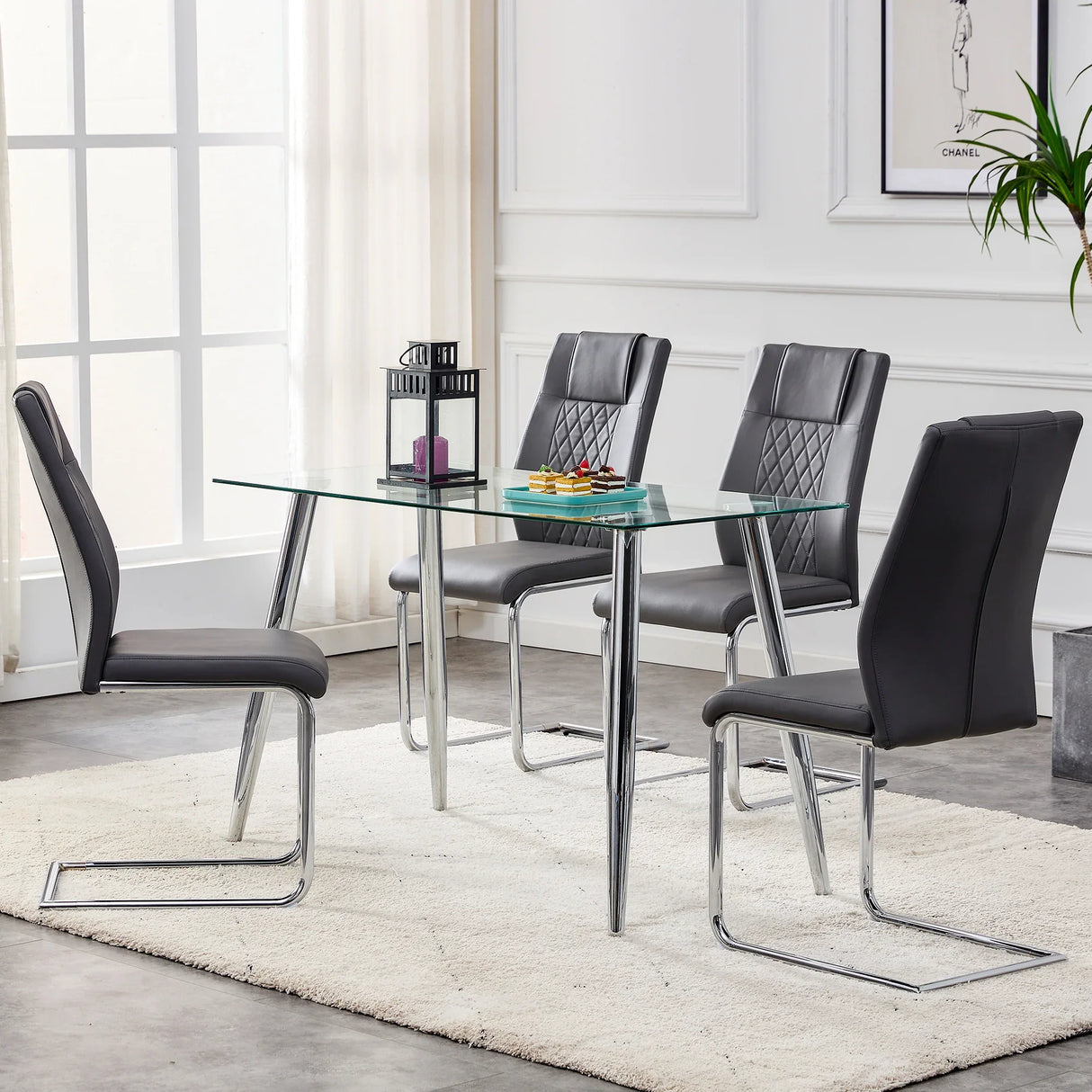 Dining Chairs Modern Faux Leather With Chrome Legs Gray - Furniture Home Direct
