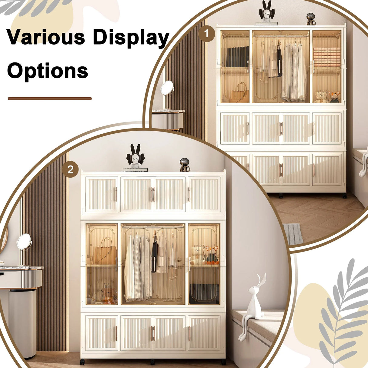 Portable Wardrobe Closet Storage Organizer With 12 Magnetic Doors, 12 Cubes & Hanging Rod - White - Furniture Home Direct