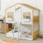 House Bunk Bed With Roof, Window, Window Box, Door, With Safety Guardrails And Ladder - Furniture Home Direct