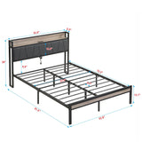 Modern Platform Bed Frame With Upholstered Storage Headboard, USB Ports - Furniture Home Direct
