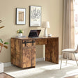 Home Office Desk One Cabinet Three Shelves Faux Barn Door On Metal Euro Hinges Modesty Panel - Distressed Wood - Furniture Home Direct