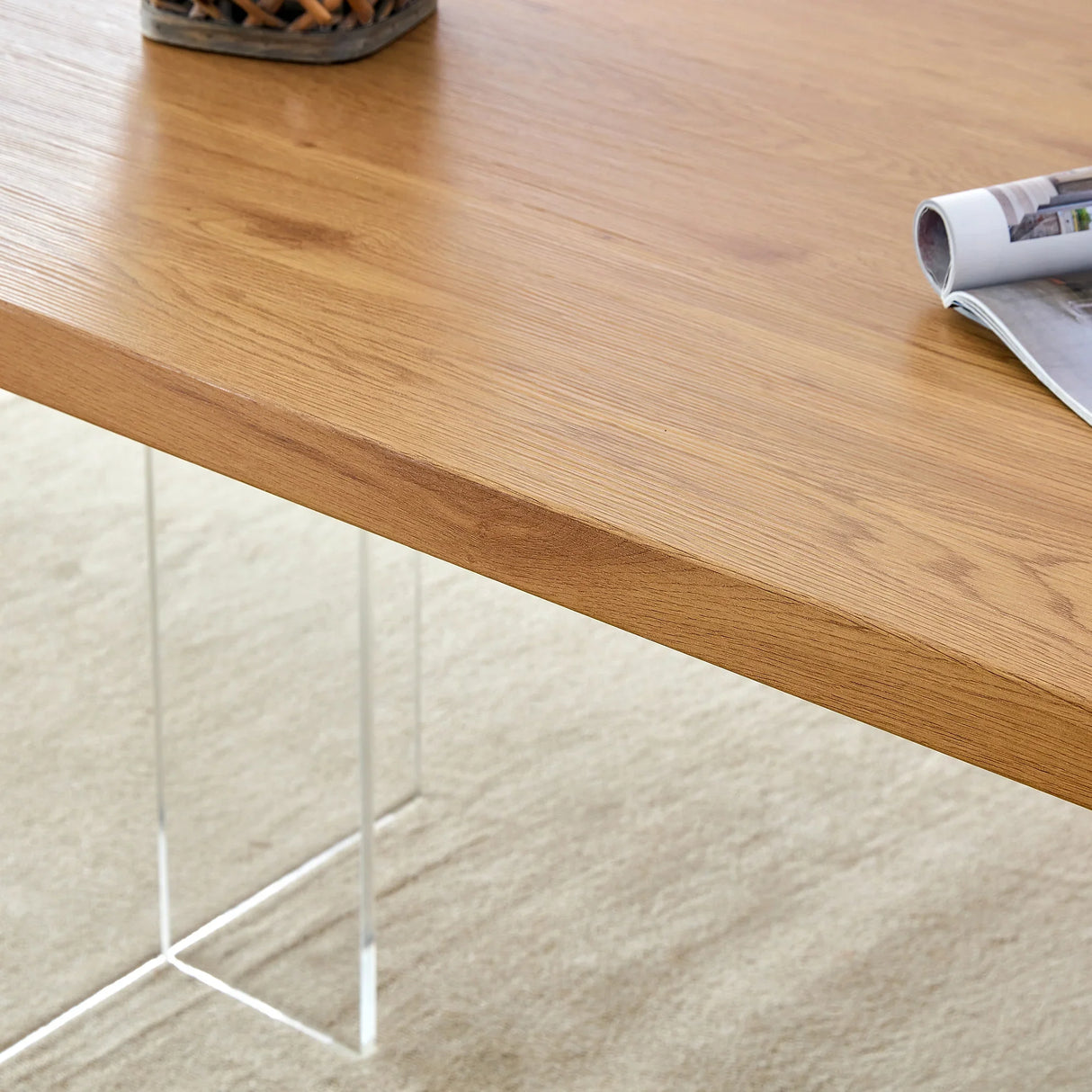 Dining Table With Wooden Top And Clear Acrylic Legs Natural - Furniture Home Direct