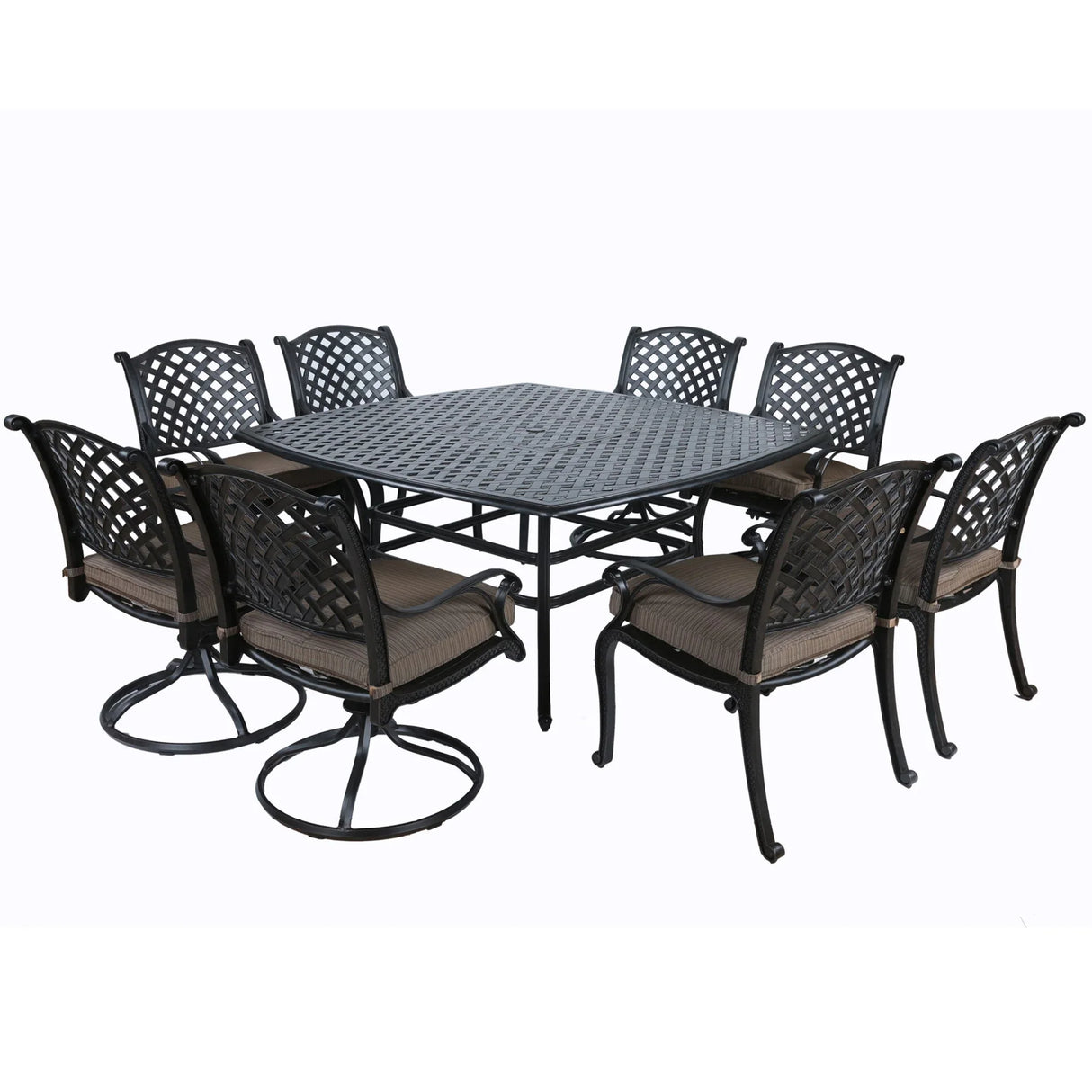 Square 8 Person 63.98" Long Dining Set With Dupione Brown Cushions - Furniture Home Direct