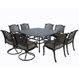 Square 8 Person 63.98" Long Dining Set With Dupione Brown Cushions - Furniture Home Direct