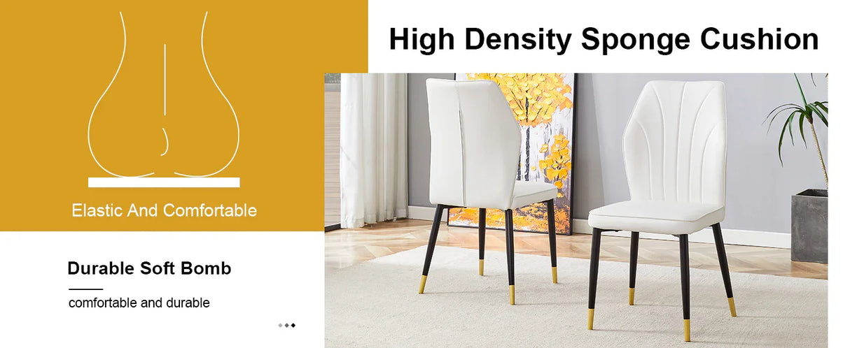 Dining Chairs Set of 4 Modern PU Upholstered Sleek White - Furniture Home Direct