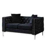 Wide Sofa With Jeweled Buttons Square Arm, 2 Pillows - Furniture Home Direct