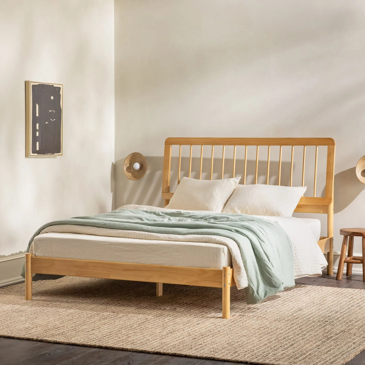 Mid-Century Modern Solid Wood Spindle Bed - Furniture Home Direct
