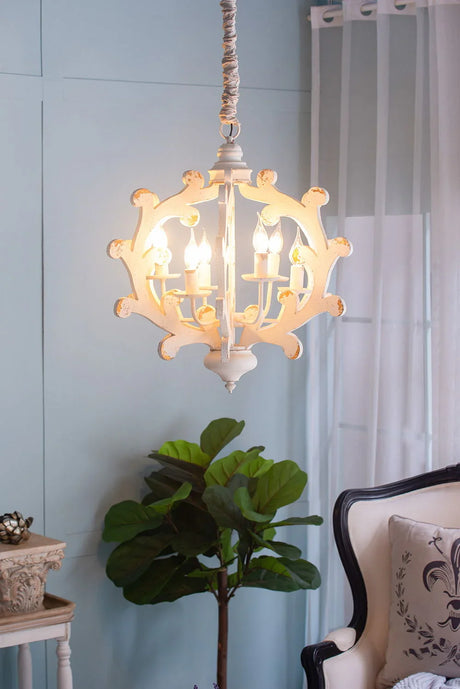 6 Light Chandelier, Hanging Light Fixture With Adjustable Chain For Kitchen, Bulb Not Included - White - Furniture Home Direct