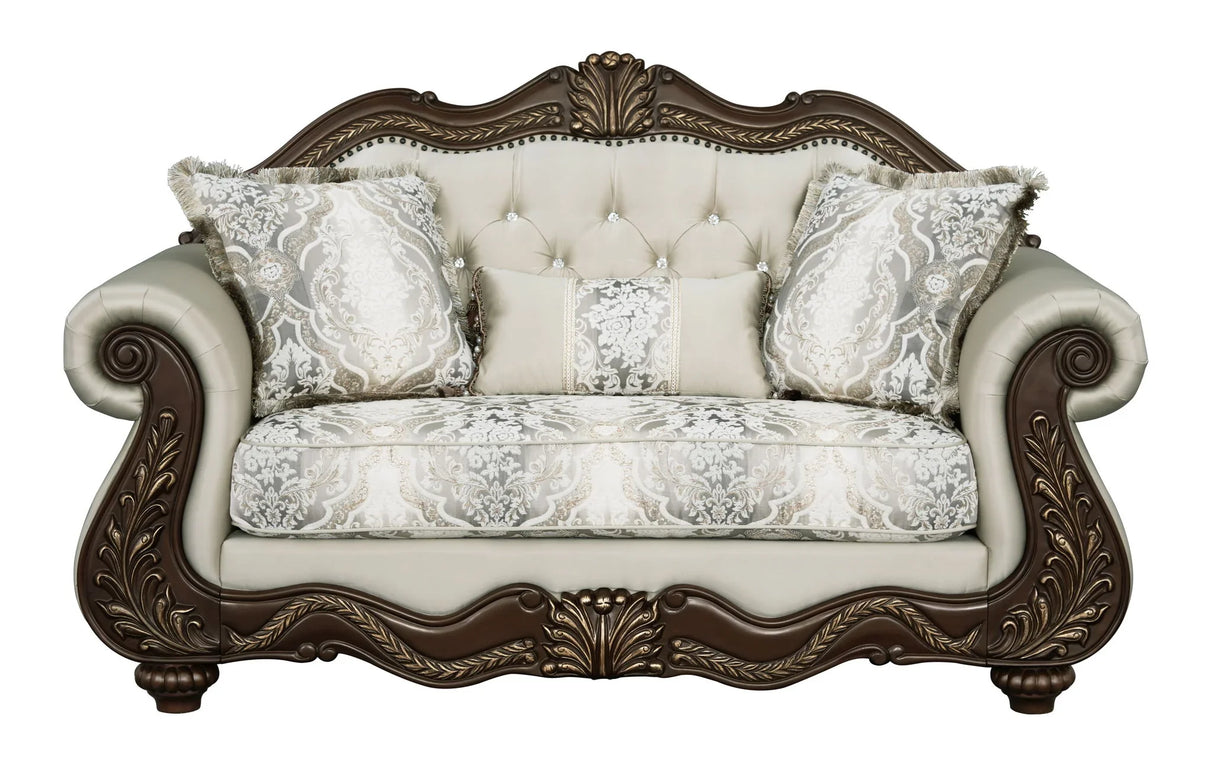 Pierce - Loveseat With 3 Pillows - Beige / Cherry - Furniture Home Direct