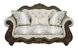 Pierce - Loveseat With 3 Pillows - Beige / Cherry - Furniture Home Direct
