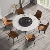 Modern Artificial Stone Round Dining Table, Can Accommodate 6 People Artificial Stone Turntable - Furniture Home Direct