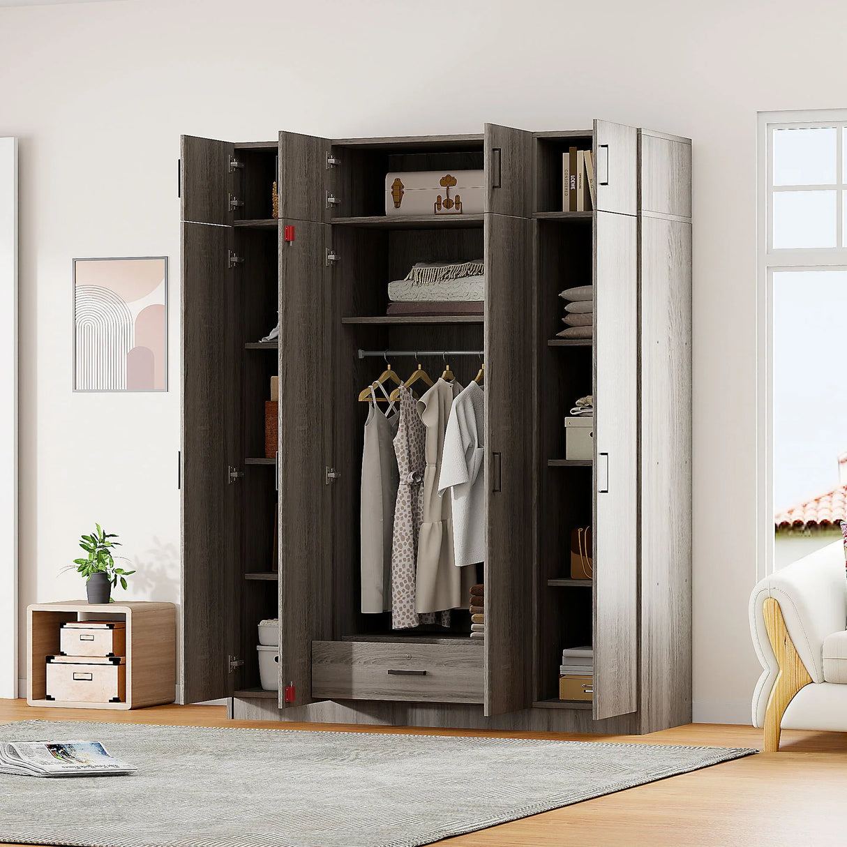Contemporary 4 Door Wardrobe With 1 Drawer And Top Cabinet - Furniture Home Direct