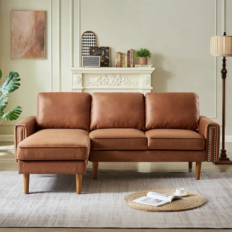 82.2" Suede Sofa with Left Facing Chaise, Brown - Furniture Home Direct