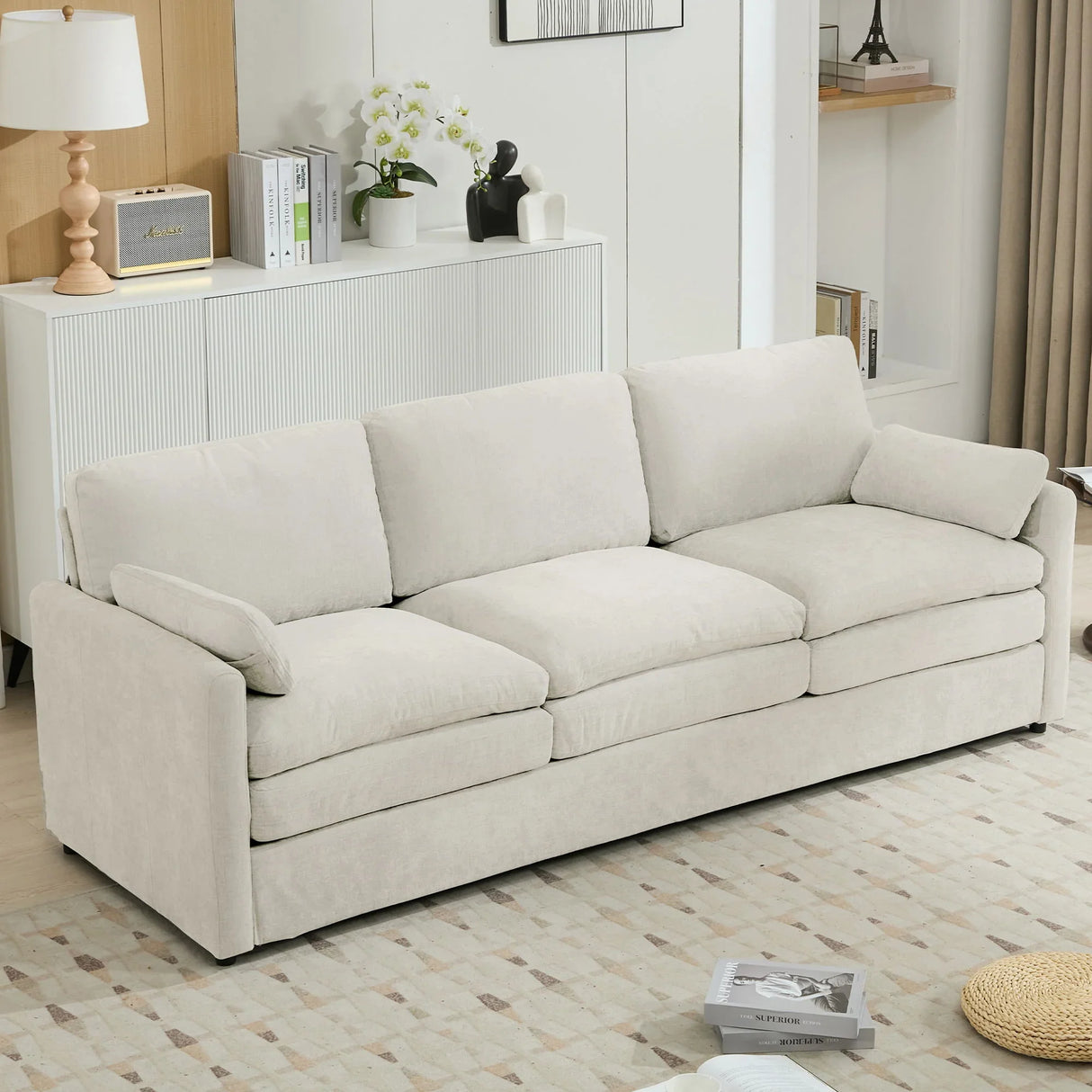Cozy Upholstered 3 Seater Sofa Plush Cushion For Living Room - Furniture Home Direct