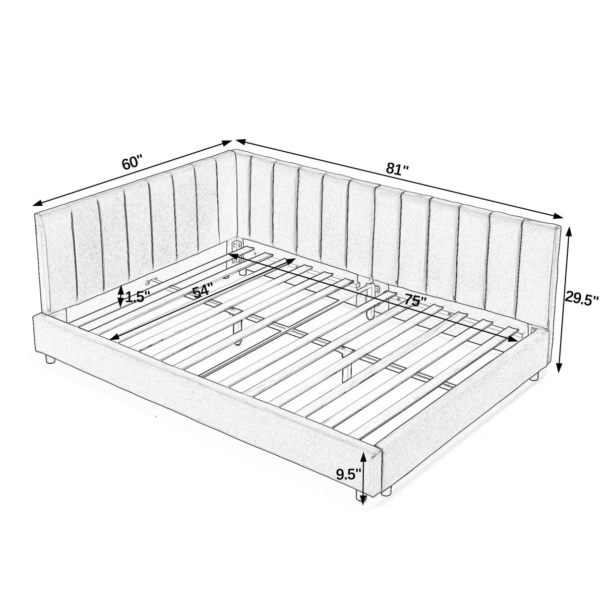 Mid-Century Upholstered Tufted Bed Frame With Backrest And Armrests - Furniture Home Direct