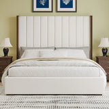 Tall Headboard Upholstered Bed With Vertical Striped And Wingback Design, Box Spring Needed - Furniture Home Direct