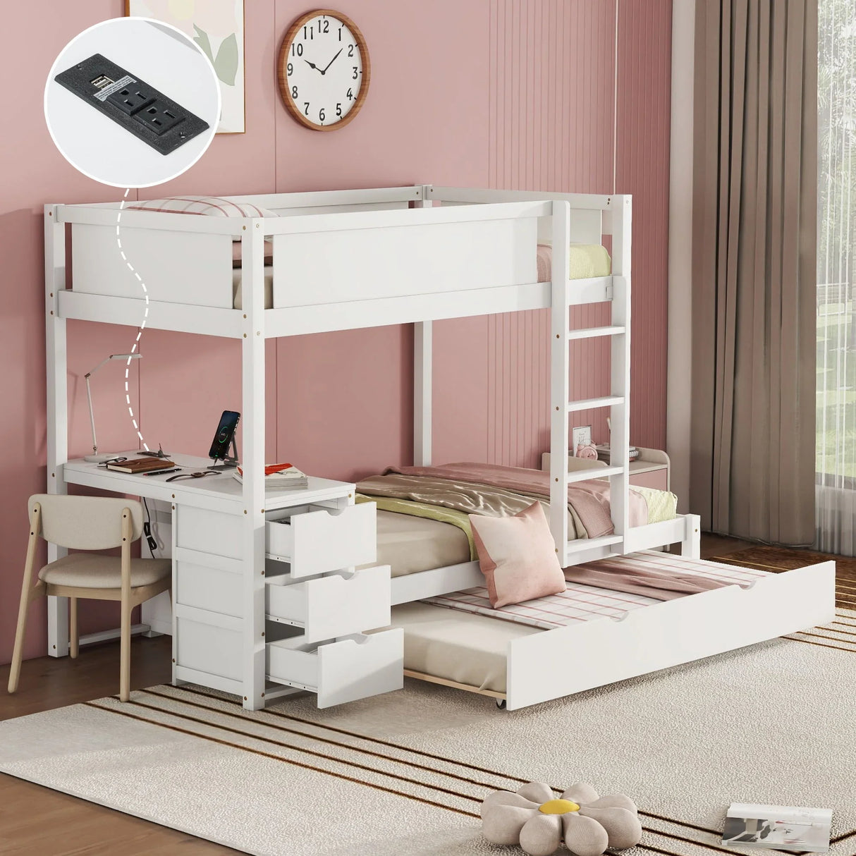 Bunk Bed With Twin Size Trundle, Storage And Desk - Furniture Home Direct