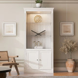 Retro Style Display Bookcase With Adjustable LED Ceiling Light And Tempered Glass Shelves - White - Furniture Home Direct