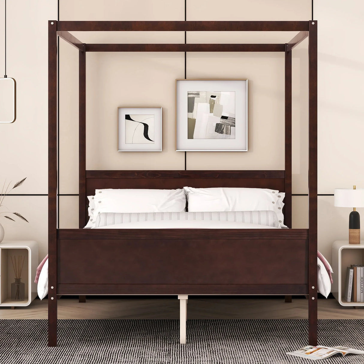 Canopy Platform Bed With Headboard And Footboard, Slat Support Leg - Furniture Home Direct