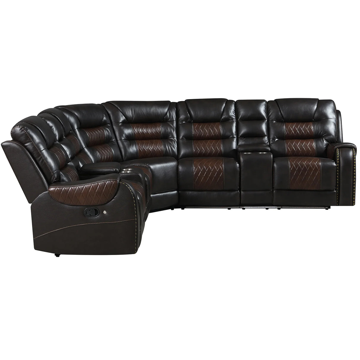 Sectional Sofa with Manual Recline LED Lights Black Brown - Furniture Home Direct
