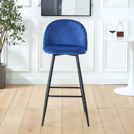 Bar Stool (Set of 2) Modern Counter Bar Height Chair With Back, Sturdy Metal Legs & Footrests, Island Stool For Kitchen Bar - Blue - Furniture Home Direct