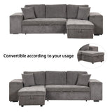 Modern L-Shape 3 Seat Reversible Sectional Couch, Pull Out Sleeper Sofa With Storage Chaise And 2 Stools For Living Room Furniture Set - Furniture Home Direct