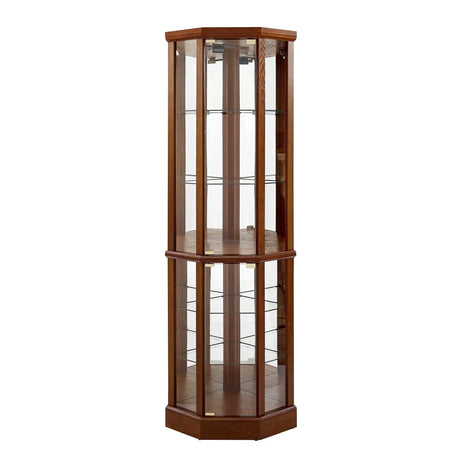 6 Shelf Lighted Corner Curio Cabinet With Adjustable Tempered Glass Shelves And Mirror Back (E26 Light Bulb Not Included) - Furniture Home Direct
