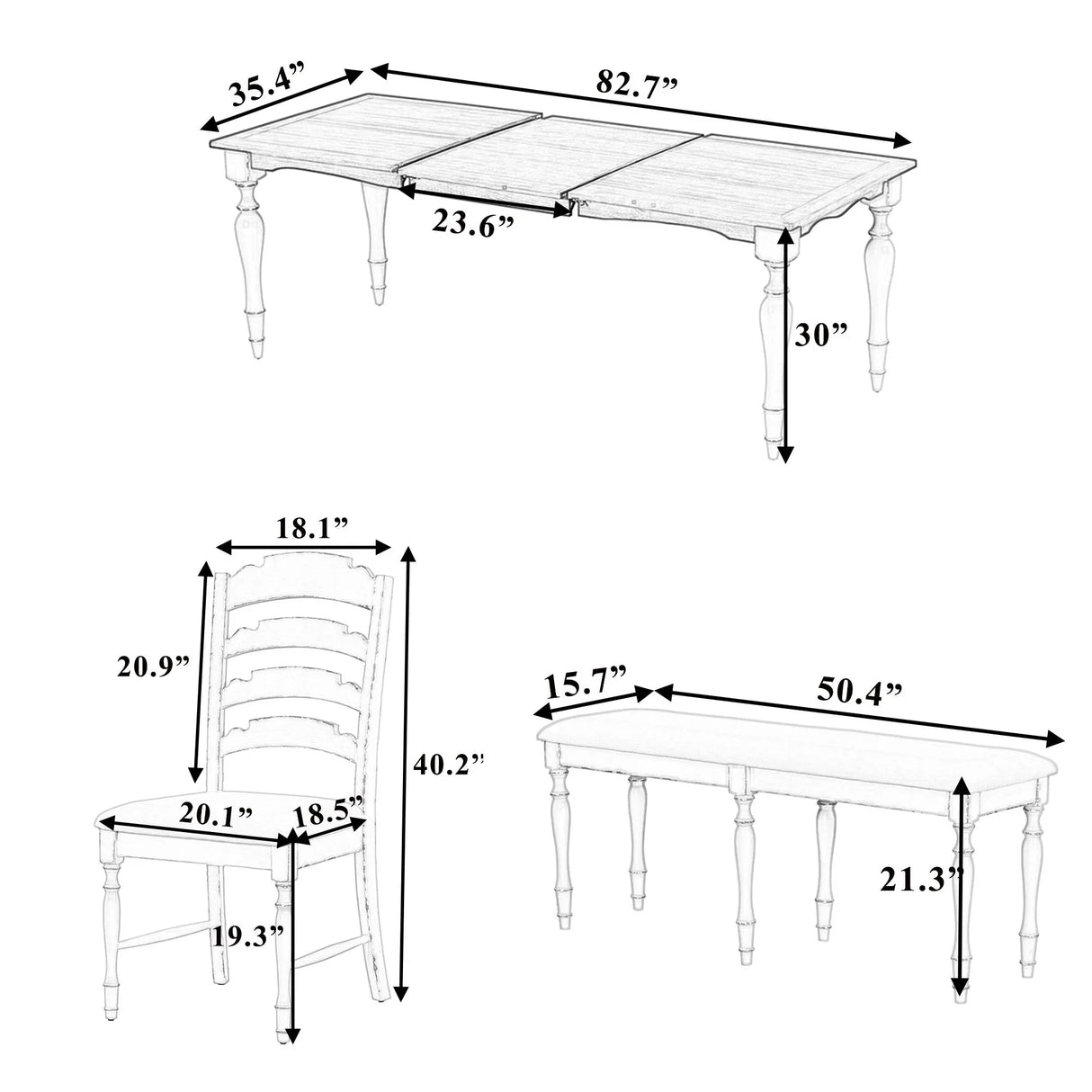 Topmax - Vintage Traditional Extendable Dining Table Set With Removable Leaf - Furniture Home Direct